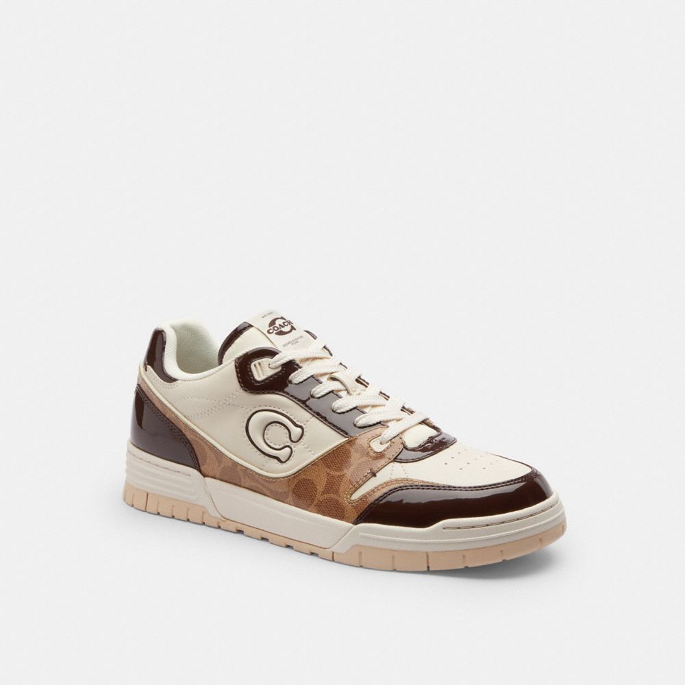 COACH®,Soho Sneaker With Patent Signature,Leather,Canvas,Rubber,Recycled Polyester,Casual,Mixed Media,Logo,Perforated,Colo...,Multi Color,Front View