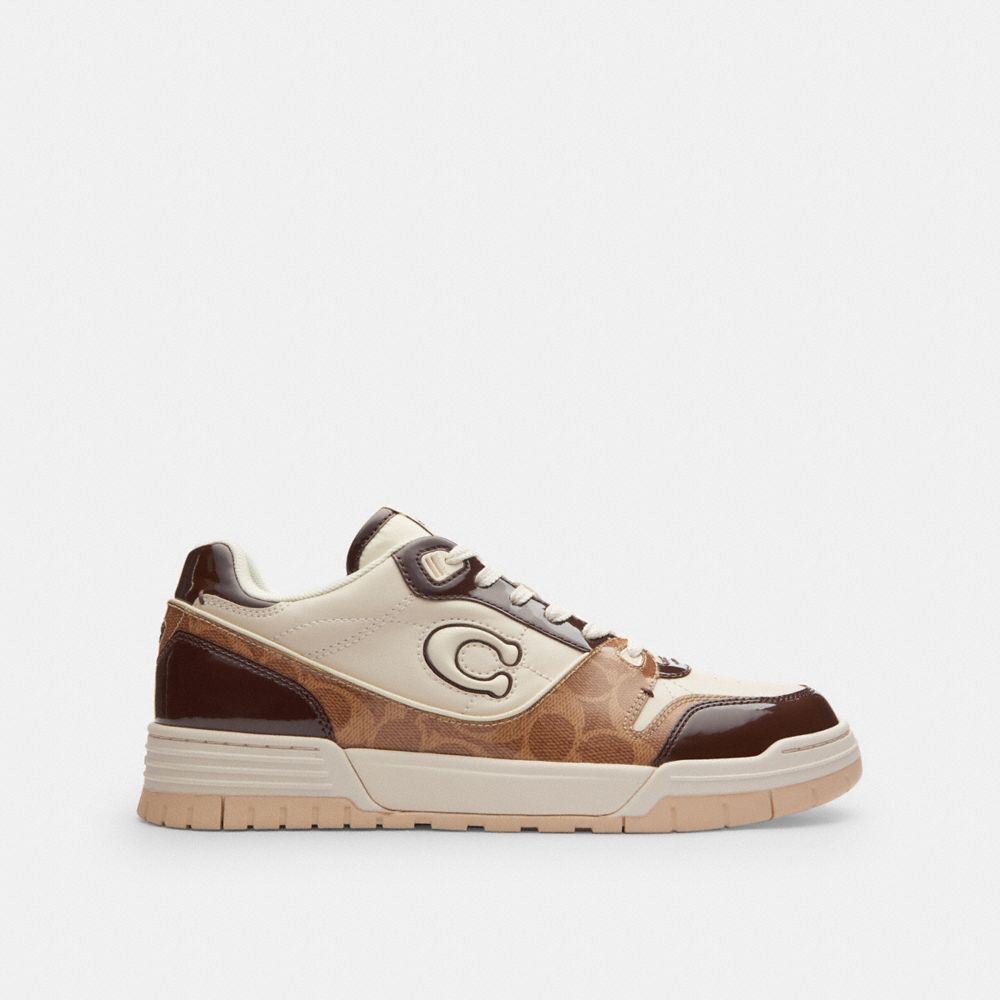 COACH®,Soho Sneaker With Patent Signature,Leather,Canvas,Rubber,Recycled Polyester,Casual,Mixed Media,Logo,Perforated,Colo...,Multi Color,Angle View