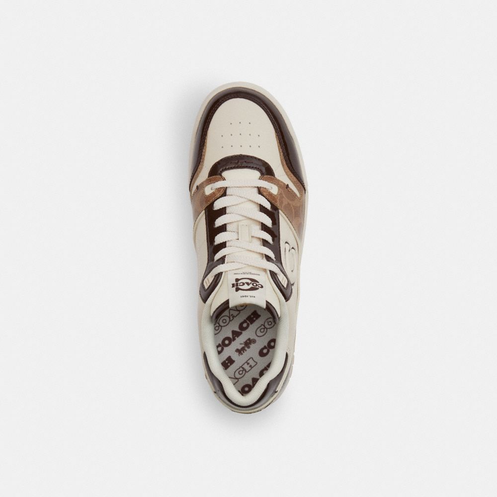 COACH®,Soho Sneaker With Patent Signature,Leather,Canvas,Rubber,Recycled Polyester,Casual,Mixed Media,Logo,Perforated,Colo...,Multi Color,Inside View,Top View