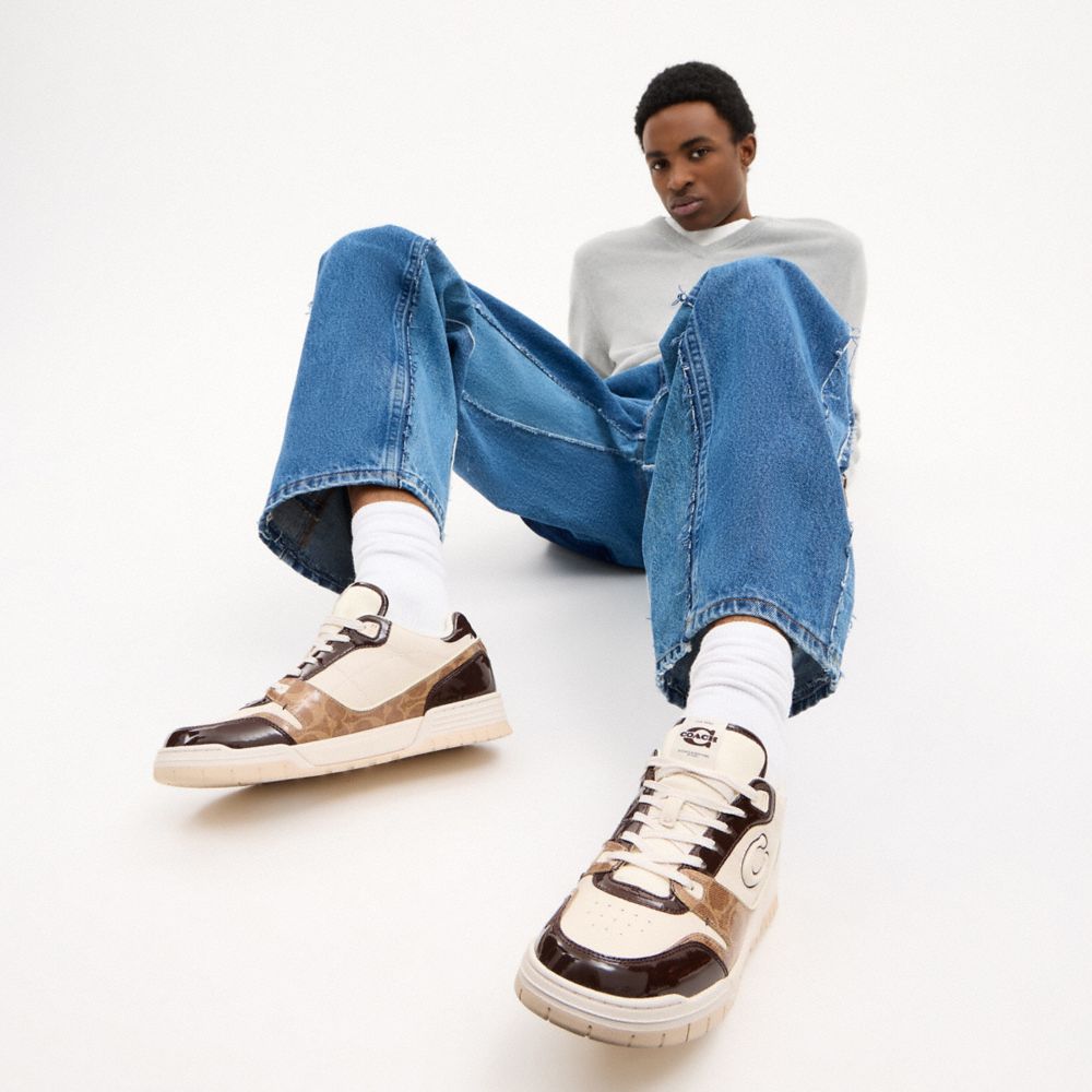 COACH®,Soho Sneaker With Patent Signature,Rubber,Recycled Polyester,Faux Leather,EVA,Canvas,Casual,Fabric,Logo,Perforated,...,Multi Color,Detail View