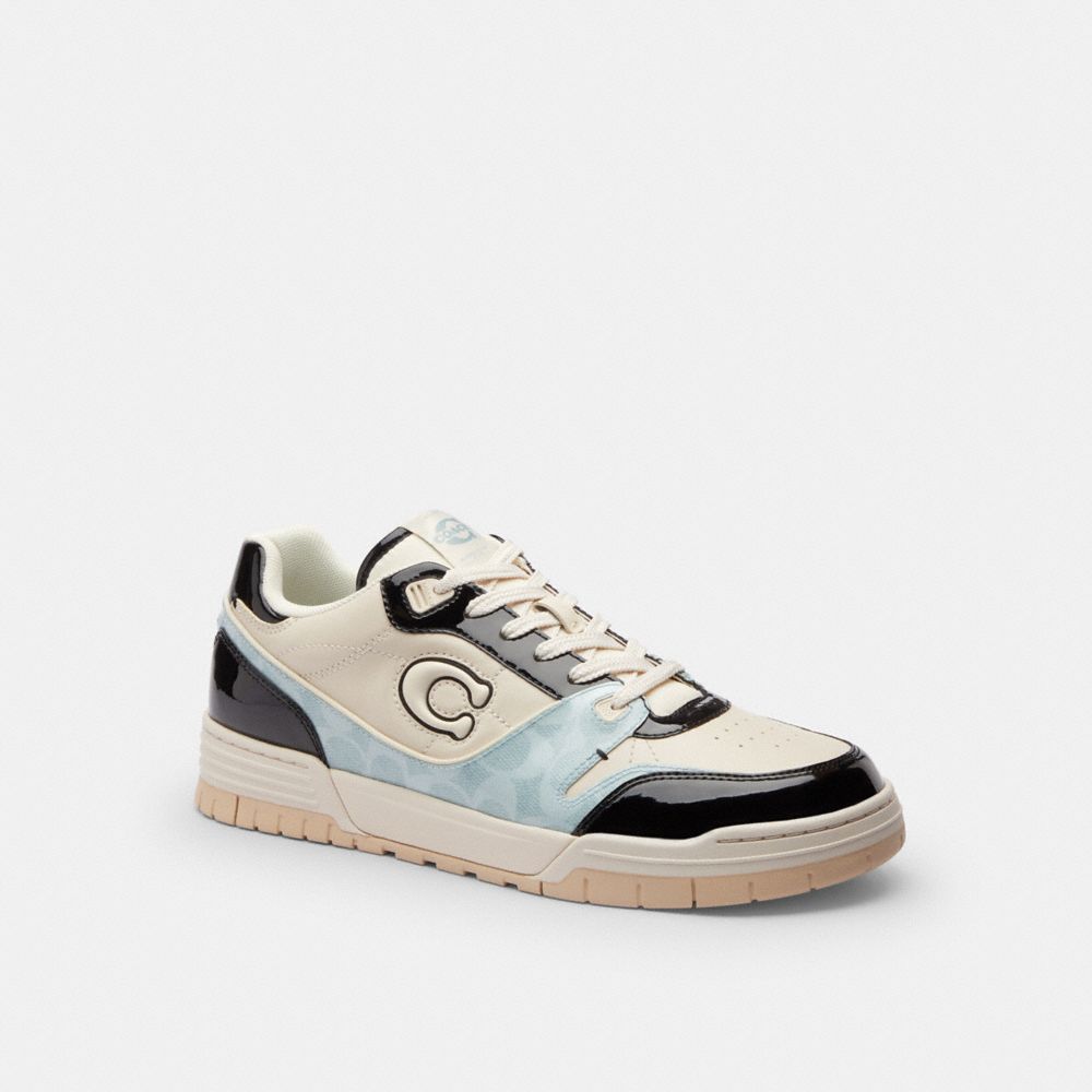 COACH®,Soho Sneaker With Patent Signature,Leather,Canvas,Rubber,Recycled Polyester,Casual,Mixed Media,Logo,Perforated,Colo...,Multi Color,Front View