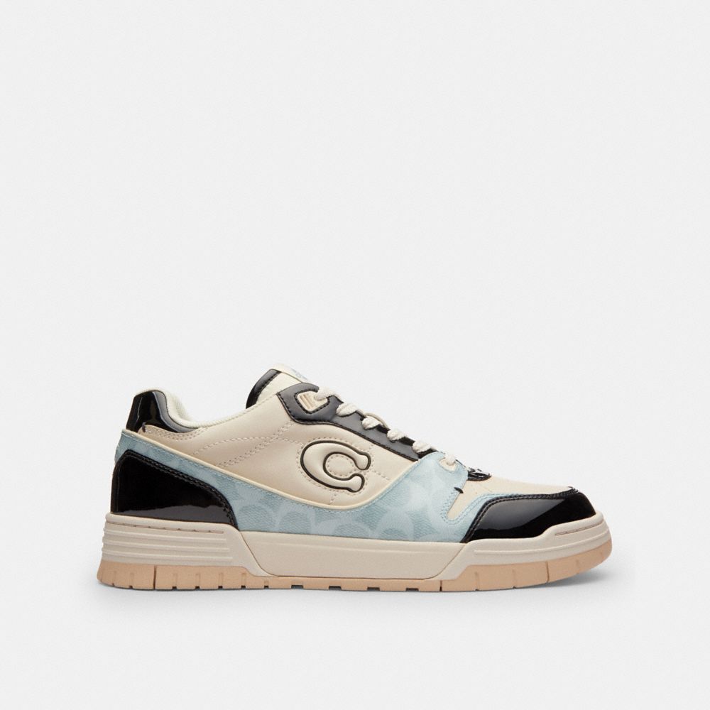 COACH®,Soho Sneaker With Patent Signature,Leather,Canvas,Rubber,Recycled Polyester,Casual,Mixed Media,Logo,Perforated,Colo...,Multi Color,Angle View