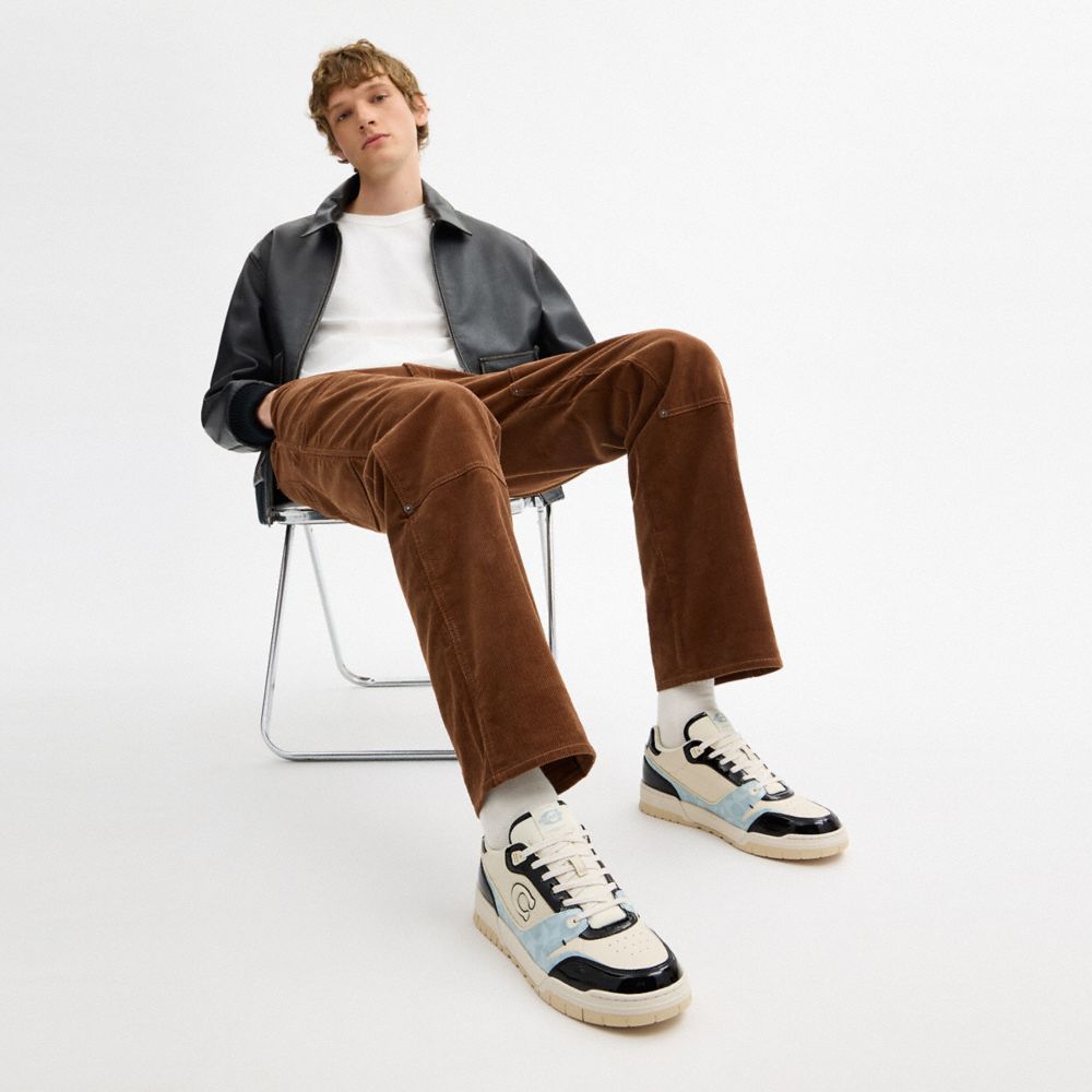 COACH®,Soho Sneaker With Patent Signature,Leather,Canvas,Rubber,Recycled Polyester,Casual,Mixed Media,Logo,Perforated,Colo...,Multi Color,Detail View