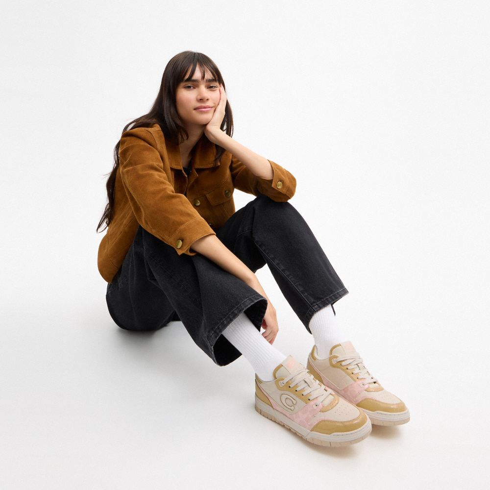 COACH®,Soho Sneaker With Patent Signature,Lining EVA,Lining Leather,Recycled Polyester,Polyester,Rubber,Leather,Canvas,EVA...,Multi Color,Detail View