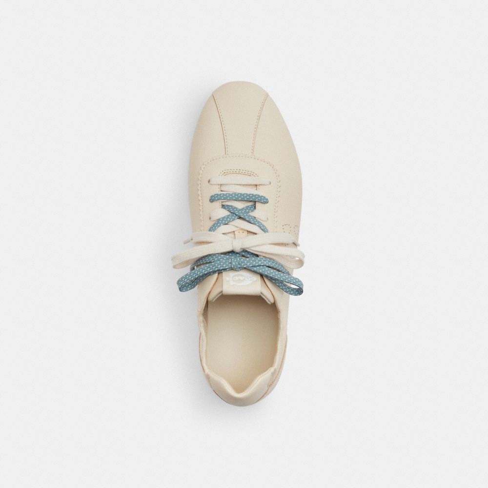 COACH®,Soft Sneaker,Leather,Recycled Polyester,Rubber,Casual,Low Top,Logo,Perforated,Sustainable,Casual,Cream,Inside View,Top View