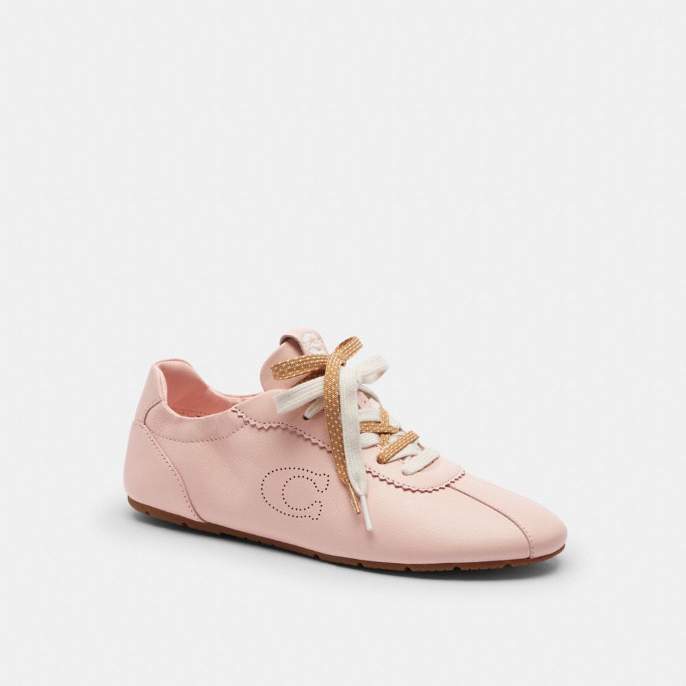 COACH®,Soft Sneaker,Rubber,Faux Leather,Casual,Fabric,Perforated,Logo,Pull Tab,Flexible,Casual,Pink,Front View