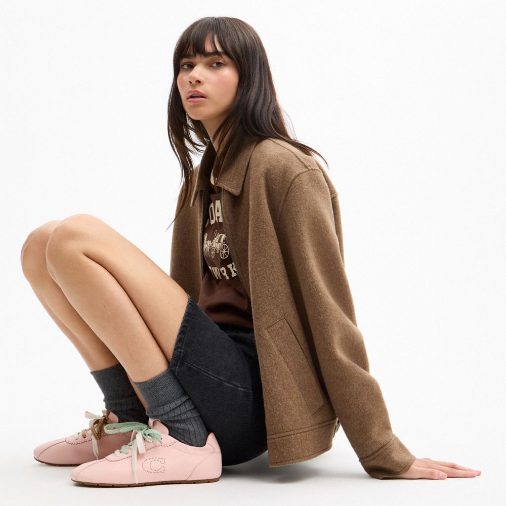 COACH®,Soft Sneaker,Rubber,Faux Leather,Casual,Fabric,Perforated,Logo,Pull Tab,Flexible,Casual,Pink,Detail View