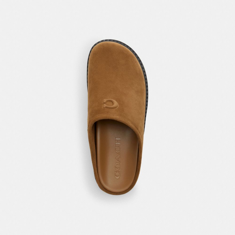 COACH®,Sport Clog,Rubber,Synthetic,Suede,Recycled Polyester,Mules,Clogs,Fabric,Logo,Traction,Casual,Brown,Inside View,Top View