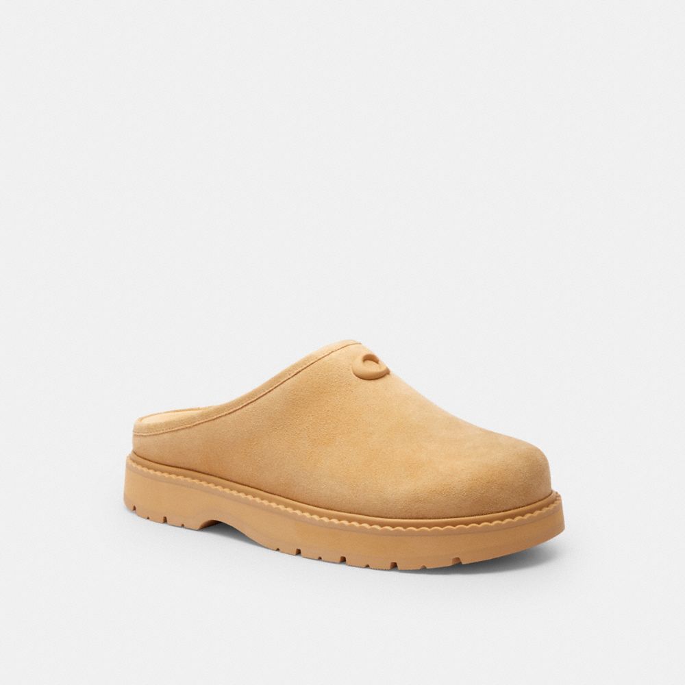COACH®,Sport Clog,Rubber,Synthetic,Suede,Recycled Polyester,Mules,Clogs,Fabric,Logo,Traction,Casual,Beige,Front View