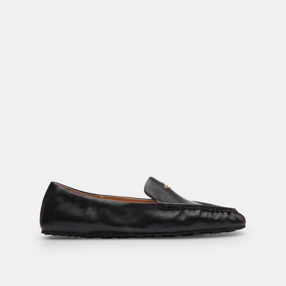 COACH®,Phoebe Soft Loafer,Leather,Rubber,Lining Leather,Faux Leather,Loafer,Logo,Metal,Work,Black,Angle View