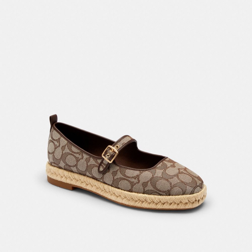 COACH®,Mary Jane Espadrille In Signature Jacquard,Brown,Front View
