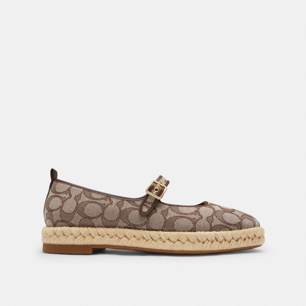 COACH®,Mary Jane Espadrille In Signature Jacquard,Brown,Angle View