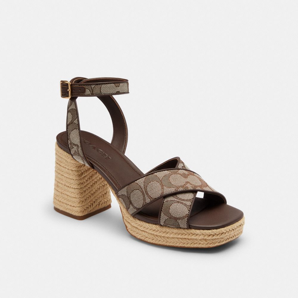 COACH®,Block Heel Sandal In Signature Jacquard,,Front View