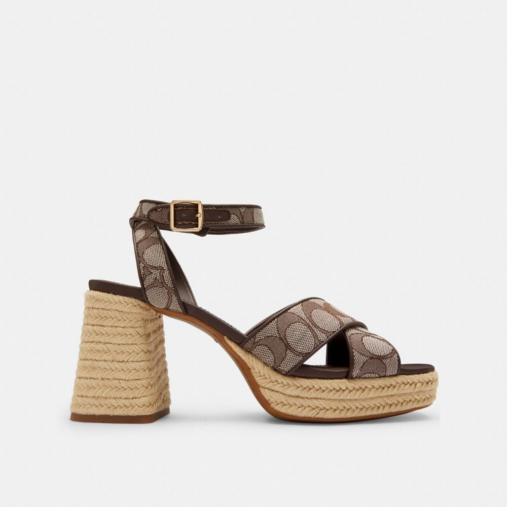 COACH®,Block Heel Sandal In Signature Jacquard,,Angle View