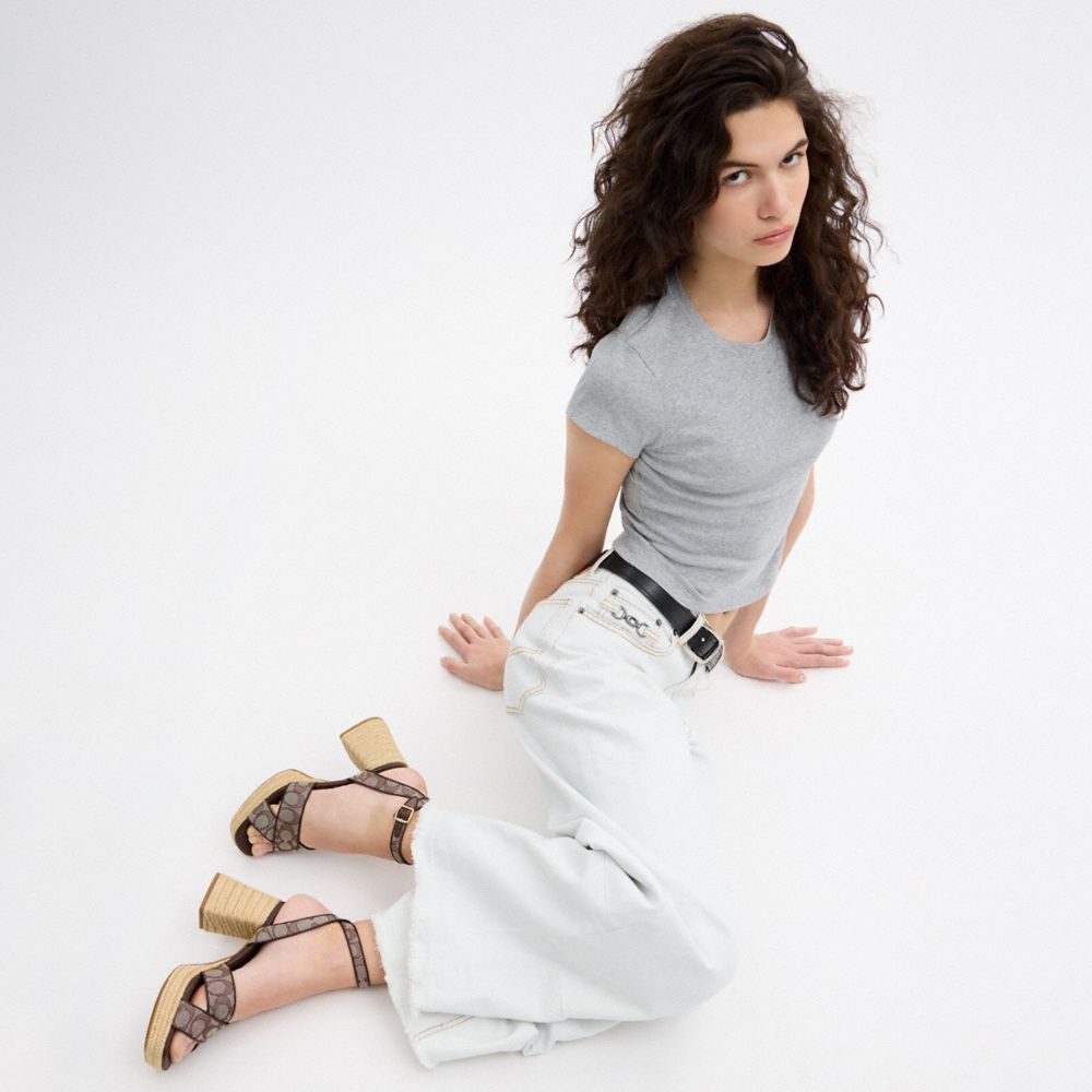 COACH®,Block Heel Sandal In Signature Jacquard,,Detail View