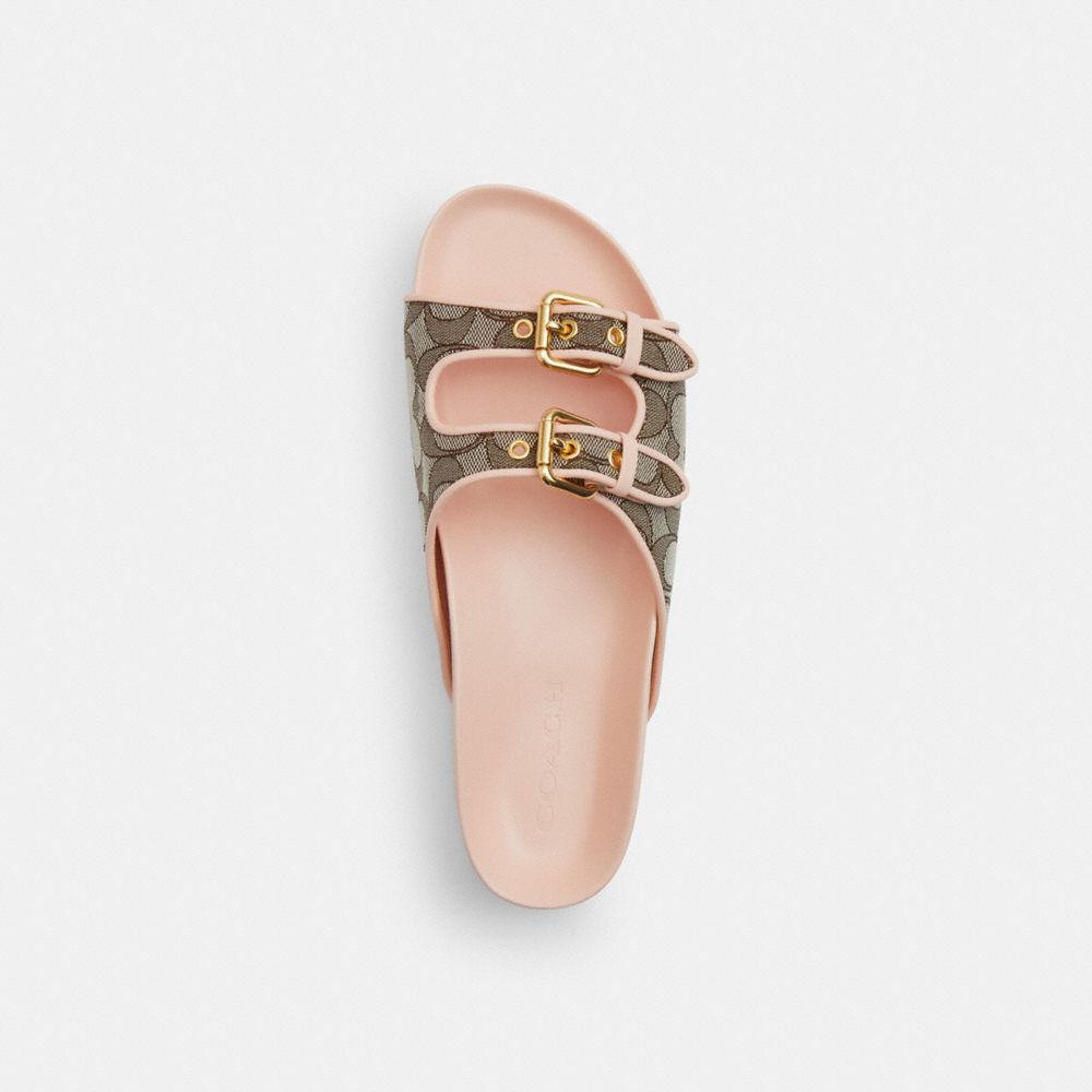 COACH®,Two Band Buckle Sandal In Signature Jacquard,Rubber,Cotton,Recycled Cotton,Recycled Polyester,Polyester,Slides,Fabr...,Multi Color,Inside View,Top View