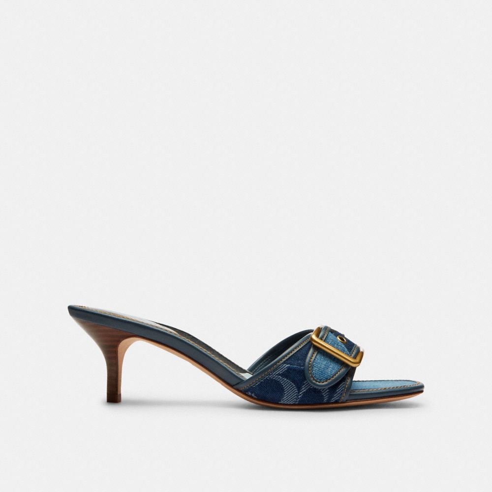 COACH®,Margot Sandal With Signature Denim Patchwork,,Angle View