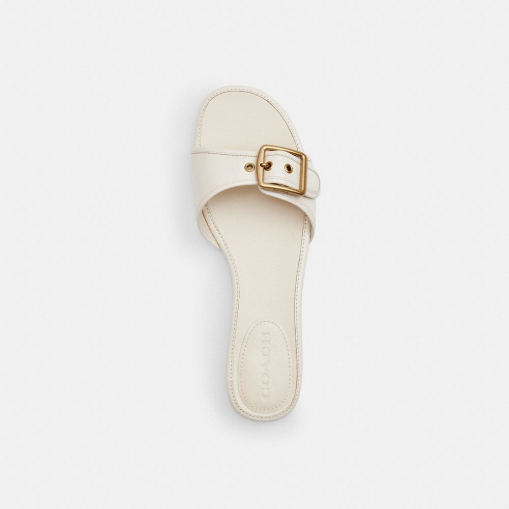 COACH®,Margot Flat Sandal,Leather,Synthetic,Slides,Plastic,Fabric,Pull Tab,Casual,Cream,Inside View,Top View