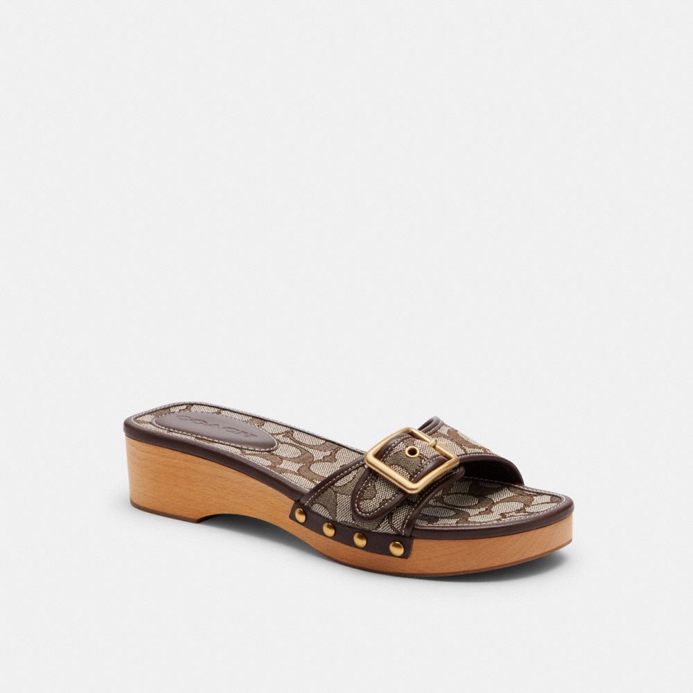 COACH®,Margot Wooden Sandal In Signature Jacquard,,Front View