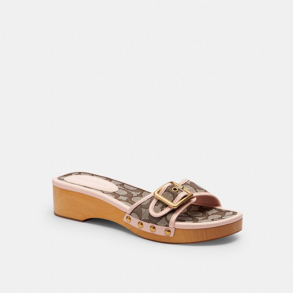 COACH®,Margot Wooden Sandal In Signature Jacquard,,Front View
