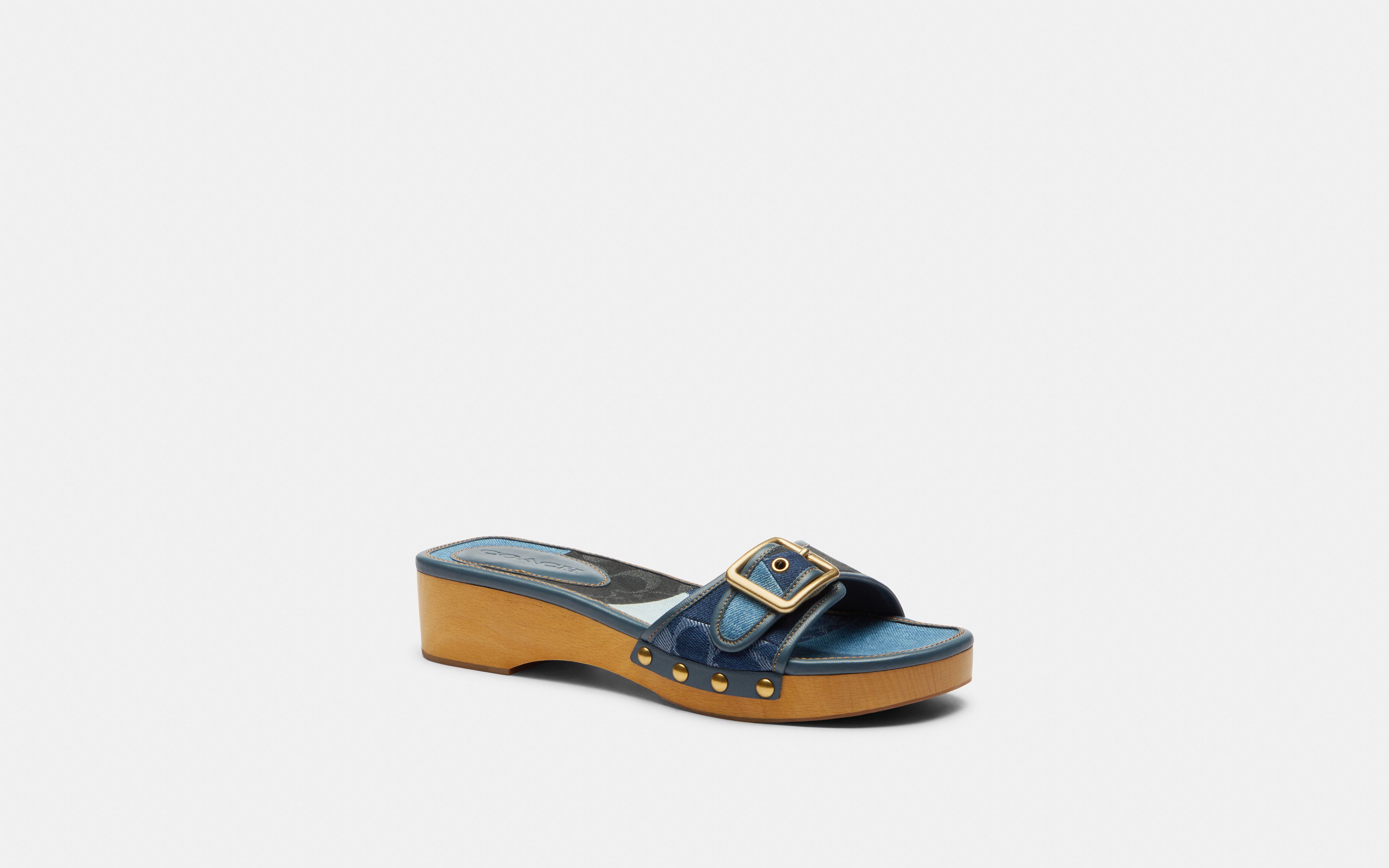 Margot Wooden Sandal With Signature Denim Patchwork