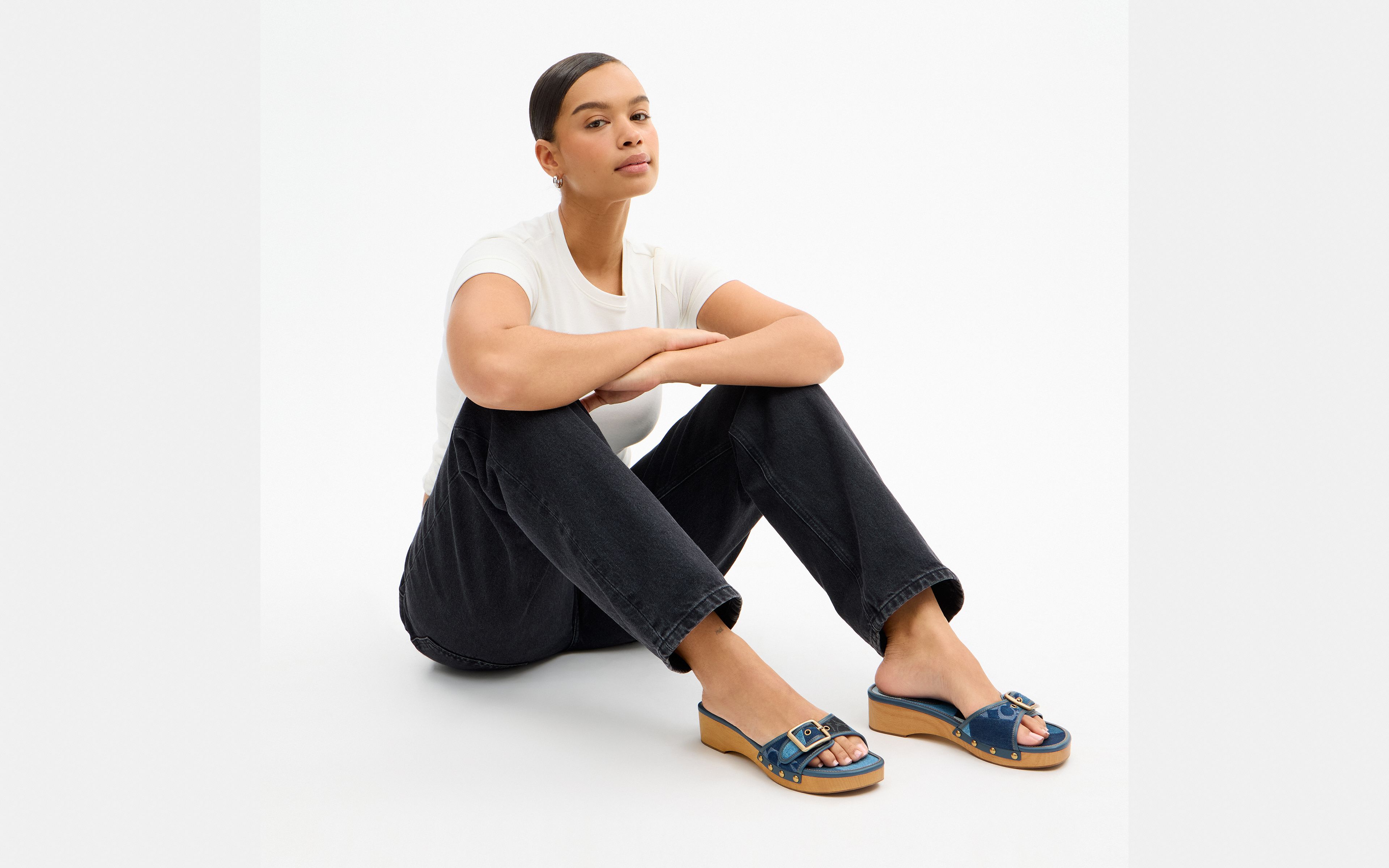 Margot Wooden Sandal With Signature Denim Patchwork