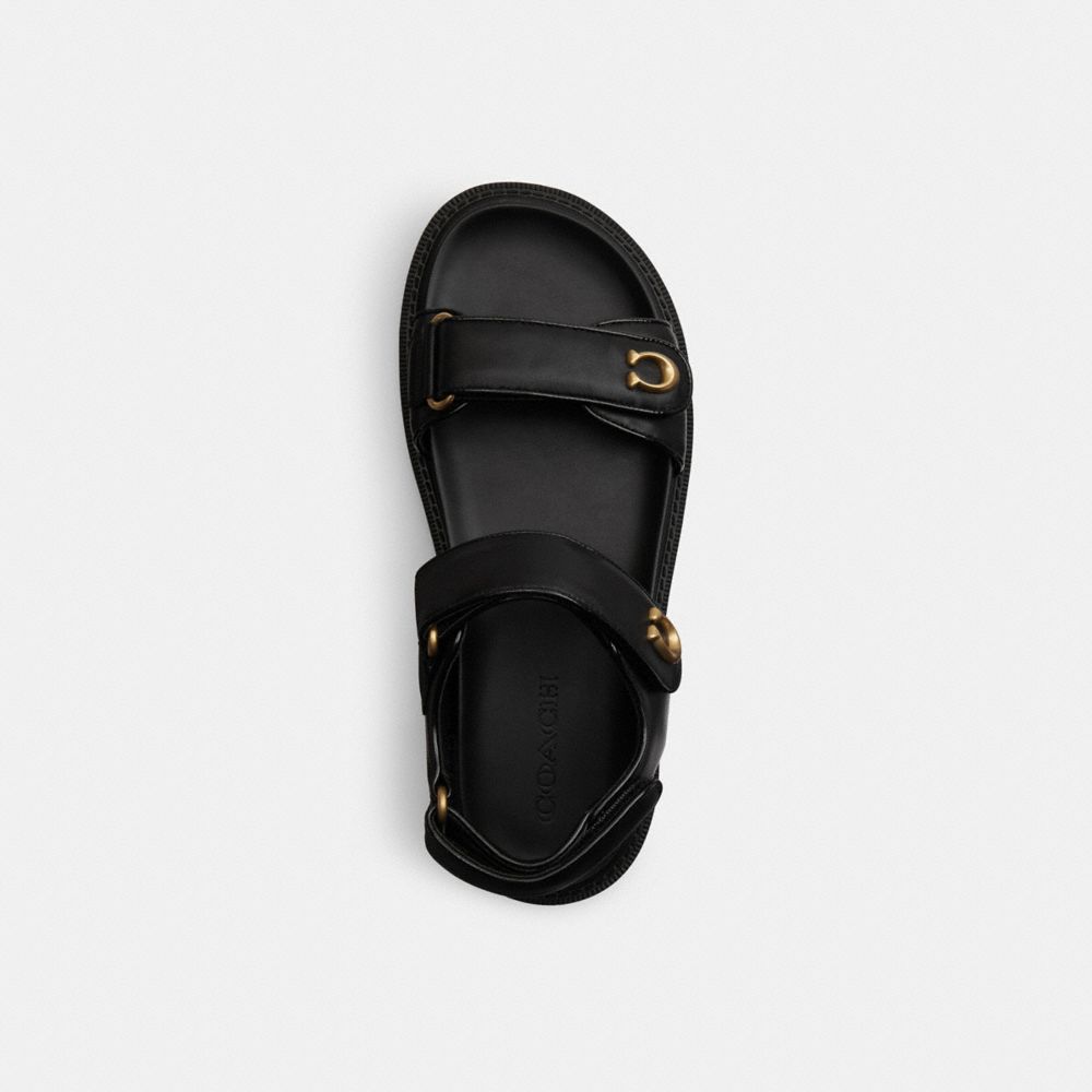 COACH®,Brynn Sandal,Leather,Lining EVA,EVA,Lining Leather,Sandals,Logo,Metal,Pull Tab,Casual,Black,Inside View,Top View