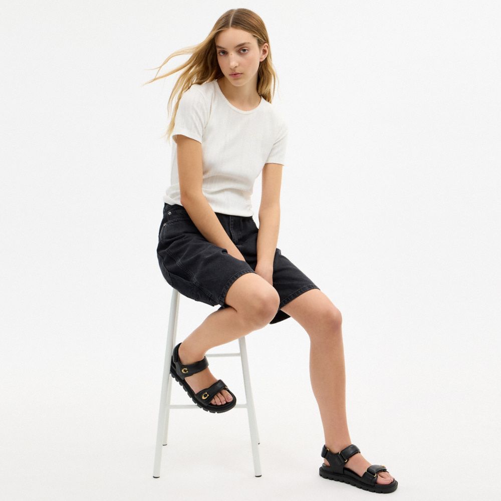 COACH®,Brynn Sandal,Leather,Lining EVA,EVA,Lining Leather,Sandals,Logo,Metal,Pull Tab,Casual,Black,Detail View