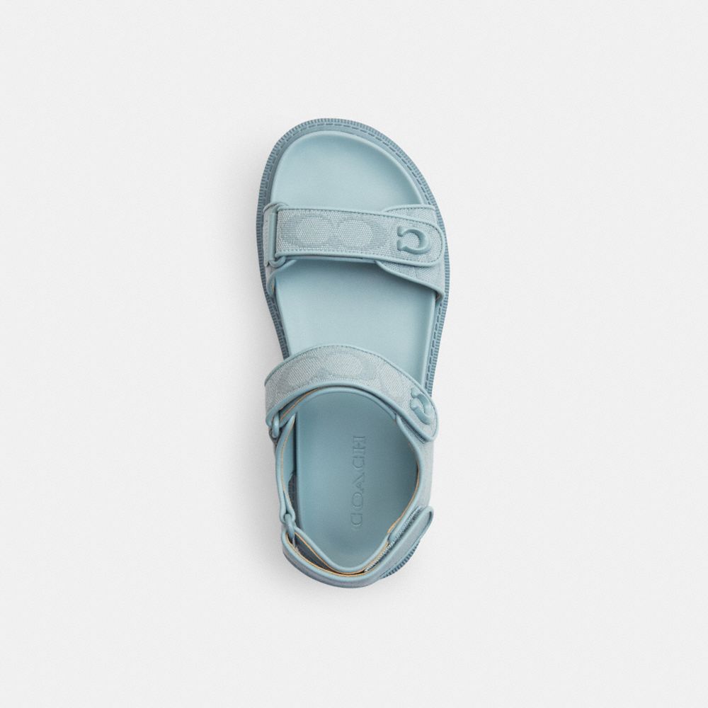COACH®,Brynn Sandal In Signature Canvas,Leather,EVA,Canvas,Sandals,Metal,Logo,Pull Tab,Casual,Blue,Inside View,Top View
