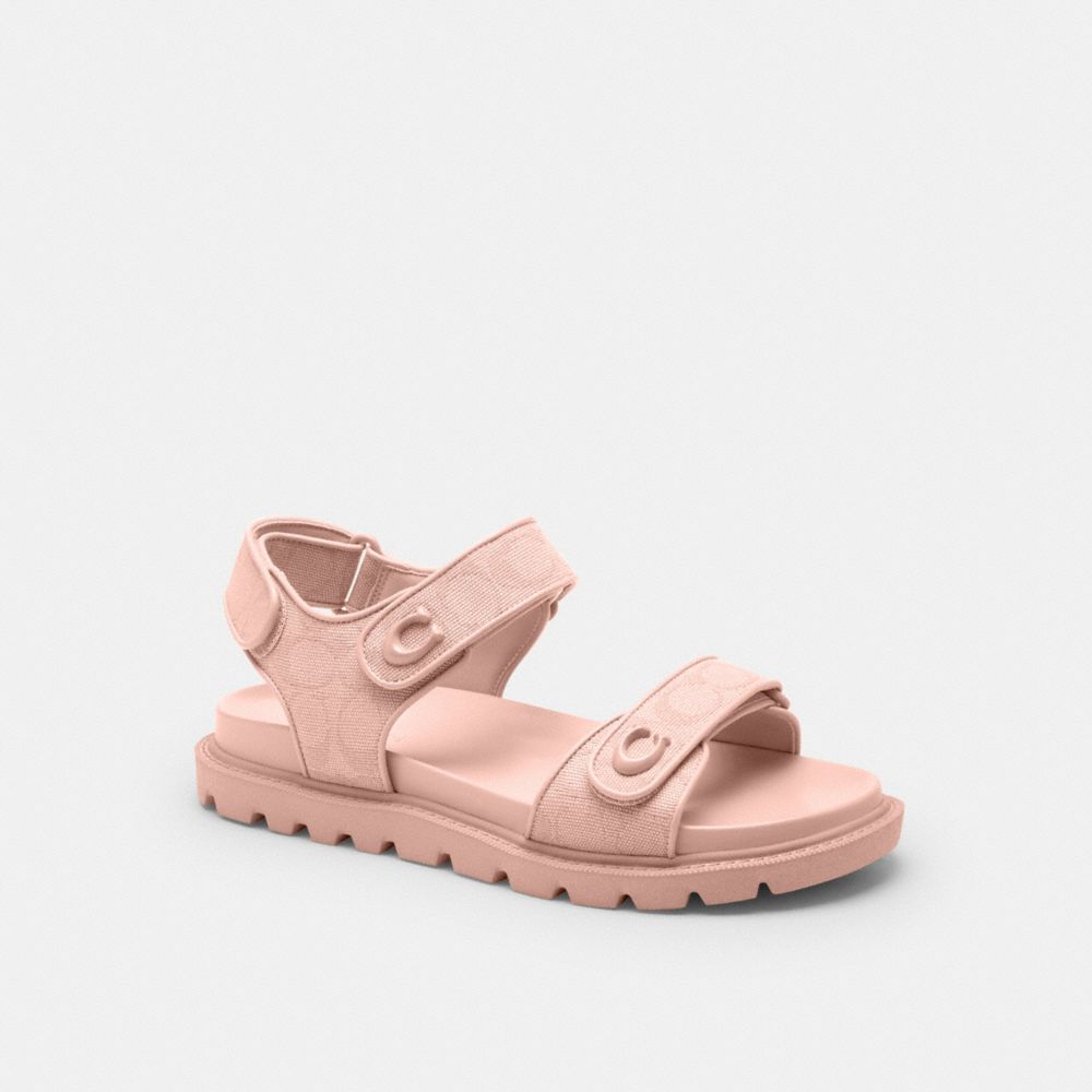 COACH&reg;,Brynn Sandal In Signature Canvas,Leather,EVA,Canvas,Sandals,Metal,Logo,Pull Tab,Casual,Pink,Front View