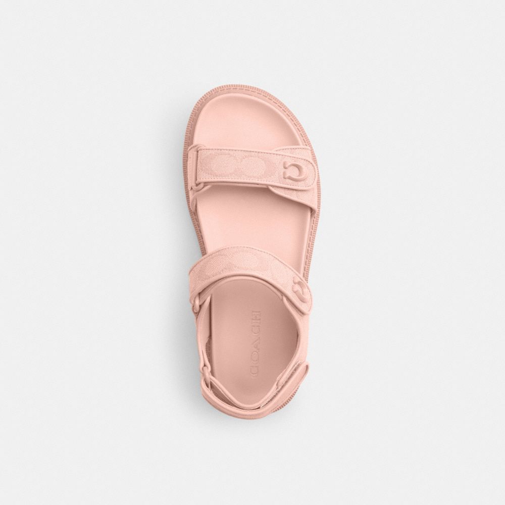 COACH®,Brynn Sandal In Signature Canvas,Leather,EVA,Canvas,Sandals,Metal,Logo,Pull Tab,Casual,Pink,Inside View,Top View
