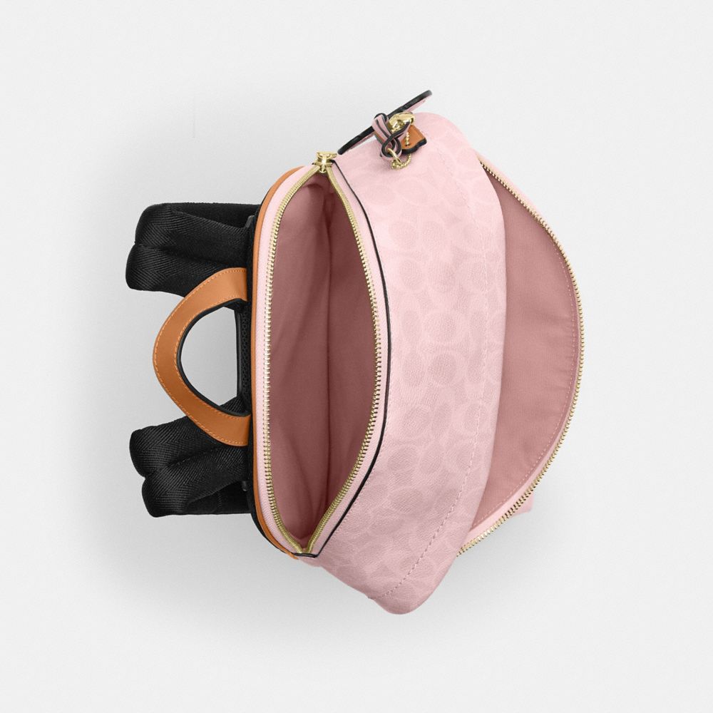 COACH®,Taylor Small Backpack In Signature Canvas With Charms,Canvas,Leather,Lining Recycled Polyester,Backpack,3D Embellis...,Blush,Inside View,Top View