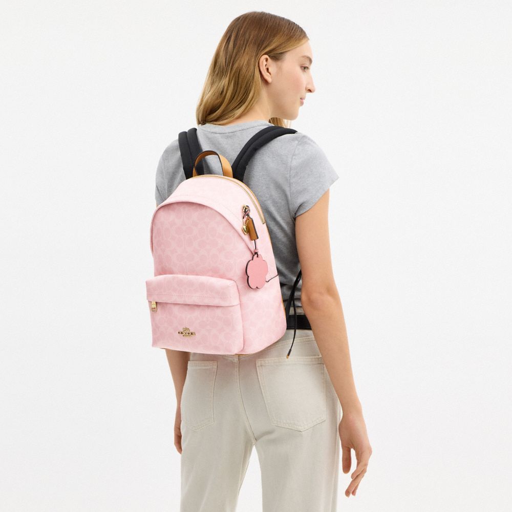 COACH®,Taylor Small Backpack In Signature Canvas With Charms,,Detail View