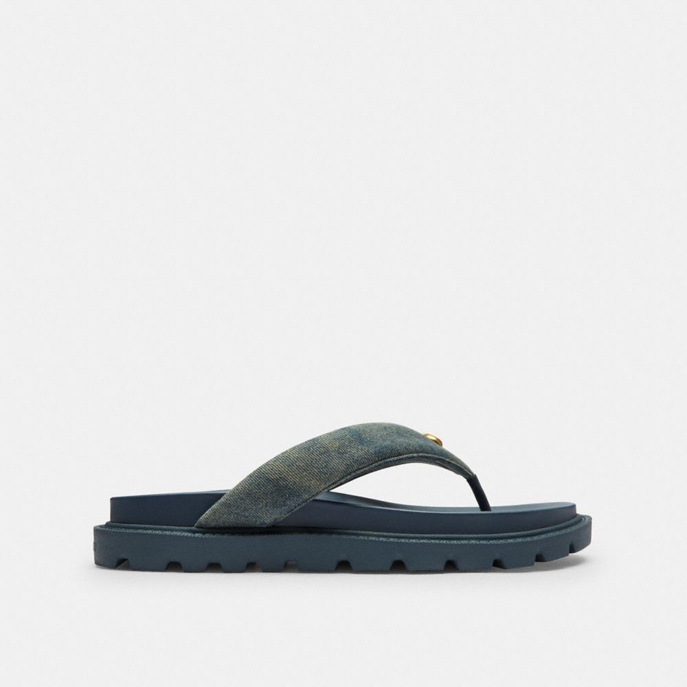 COACH®,Brynn Thong Sandal In Loved Denim,,Angle View