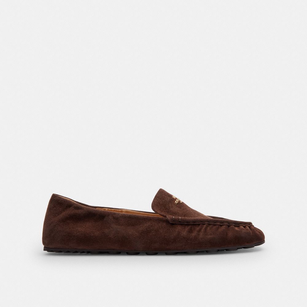 COACH®,Phoebe Soft Loafer,Rubber,Loafer,Fabric,Logo,Metal,Casual,Brown,Angle View