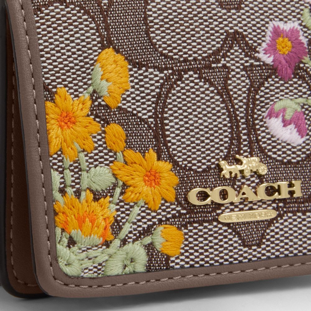 Mini Wallet On A Chain In Signature Jacquard With Floral Embroidery