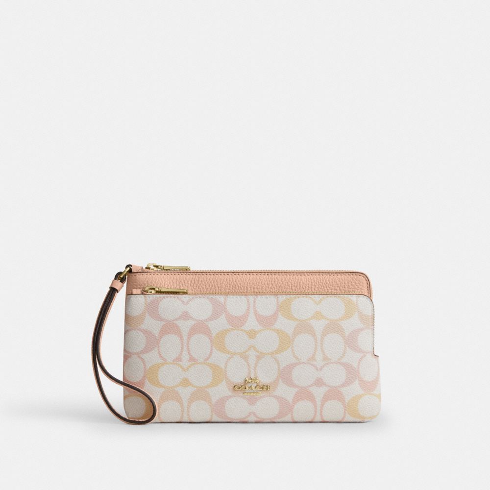 COACH®,Double Zip Wristlet In Pretty Signature Canvas,,Front View