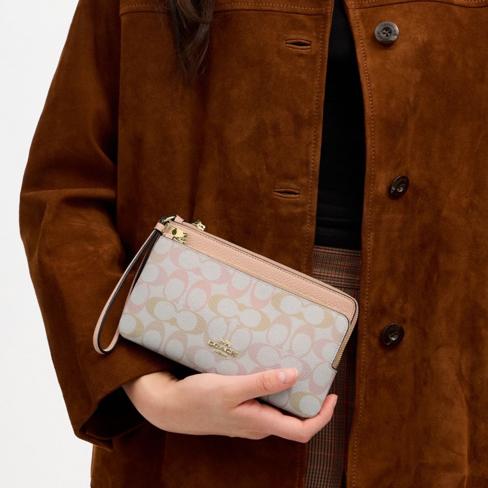 COACH®,Double Zip Wristlet In Signature Canvas,,Detail View