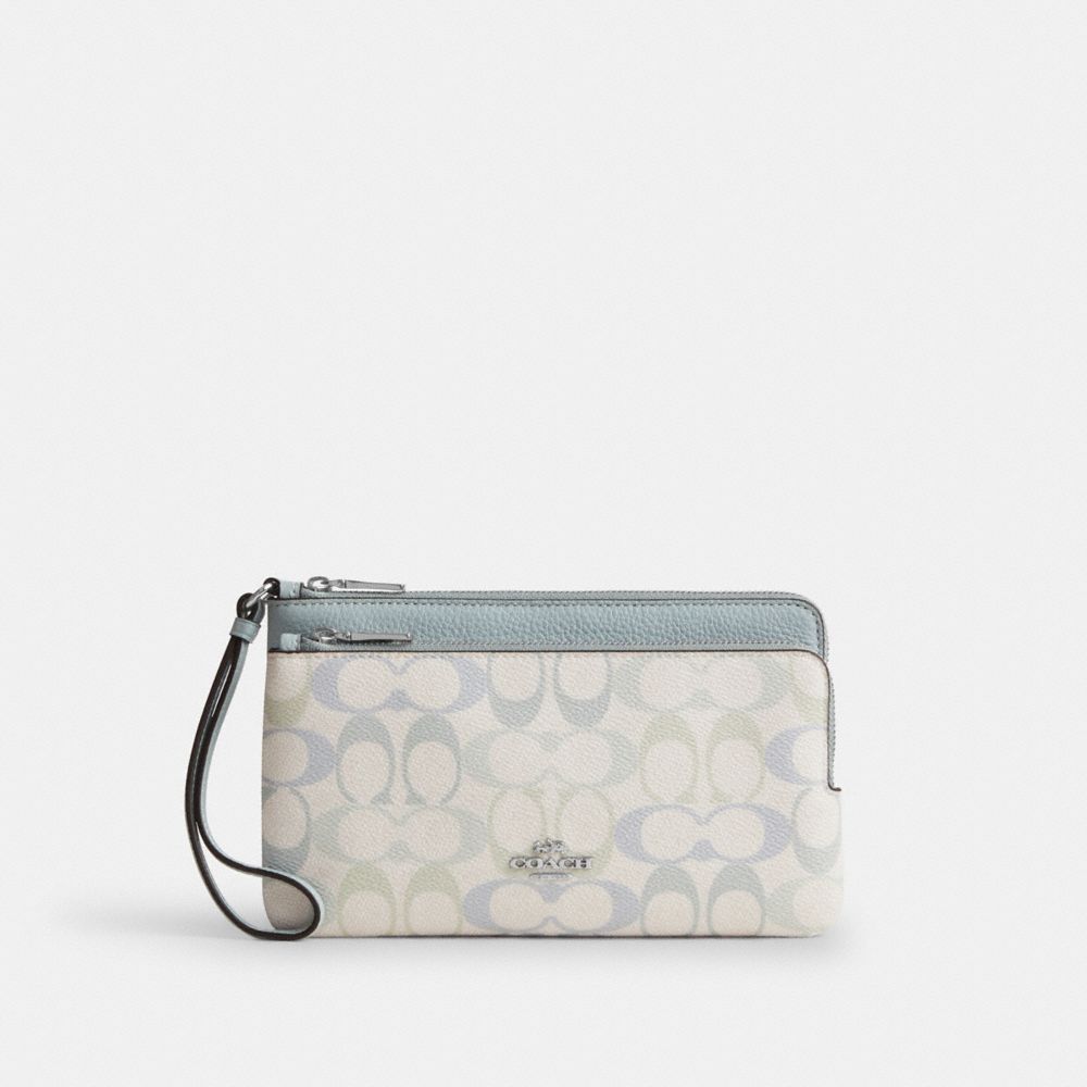 COACH®,Double Zip Wristlet In Pretty Signature Canvas,,Front View