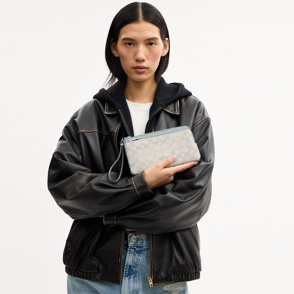 COACH®,Double Zip Wristlet In Signature Canvas,,Detail View