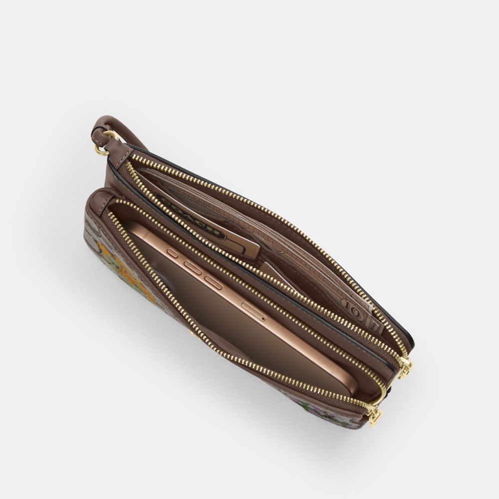 COACH®,Double Zip Wristlet In Signature Jacquard With Floral Embroidery,,Inside View,Top View