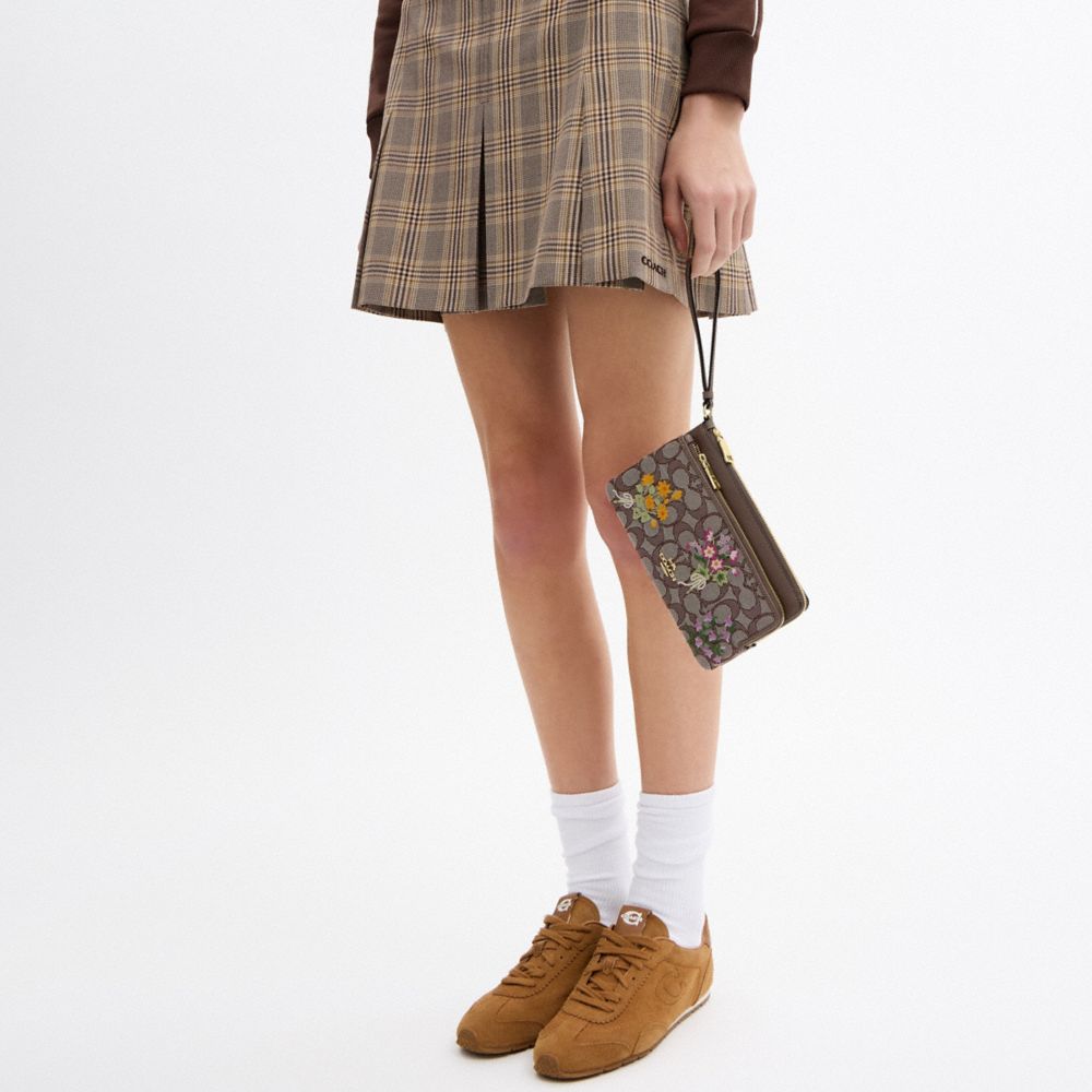 COACH®,Double Zip Wristlet In Signature Jacquard With Floral Embroidery,,Detail View