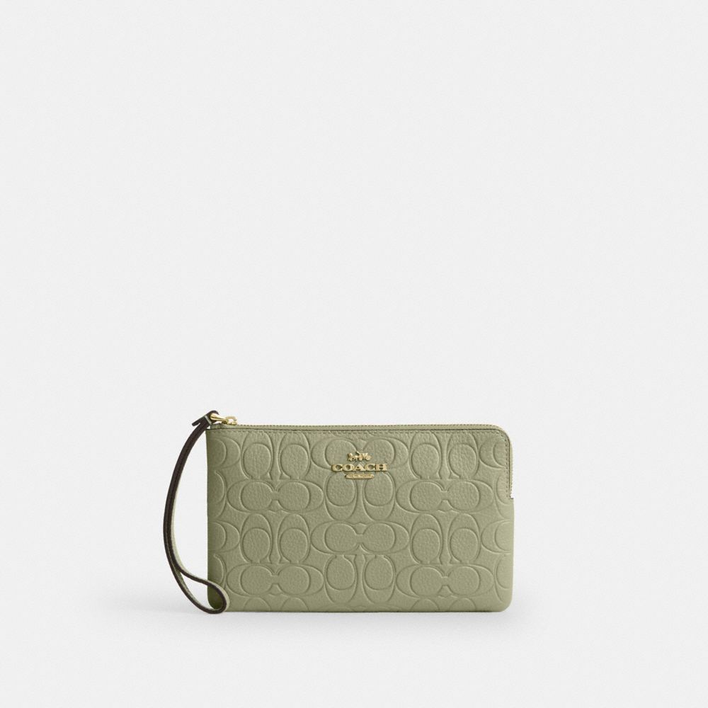 COACH®,Large Corner Zip Wristlet In Signature Leather,,Front View