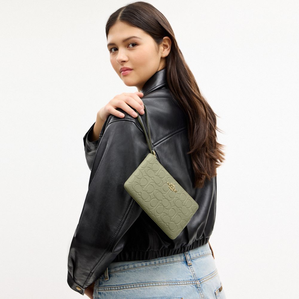 COACH®,Large Corner Zip Wristlet In Signature Leather,,Detail View