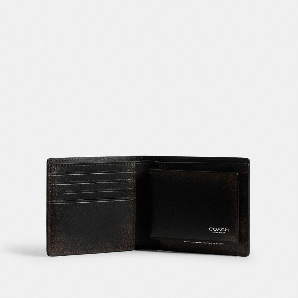 COACH®,3-In-1 Wallet In Loved Leather,Leather,Bi Fold,Casual,Black,Inside View,Top View