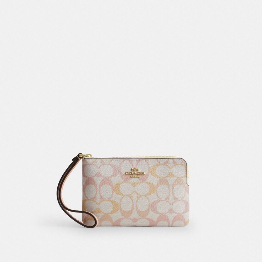 COACH®,Corner Zip Wristlet In Pretty Signature Canvas,,Front View