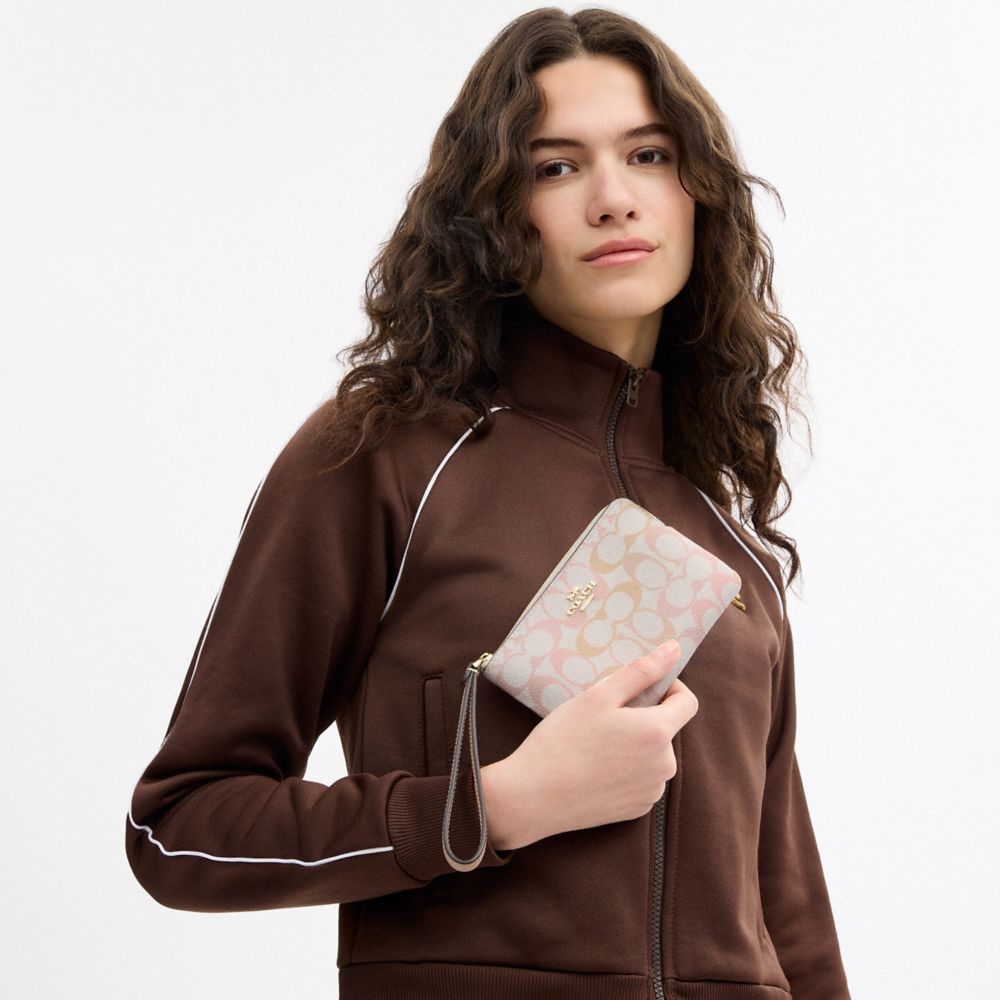 COACH®,Corner Zip Wristlet In Signature Canvas,,Detail View