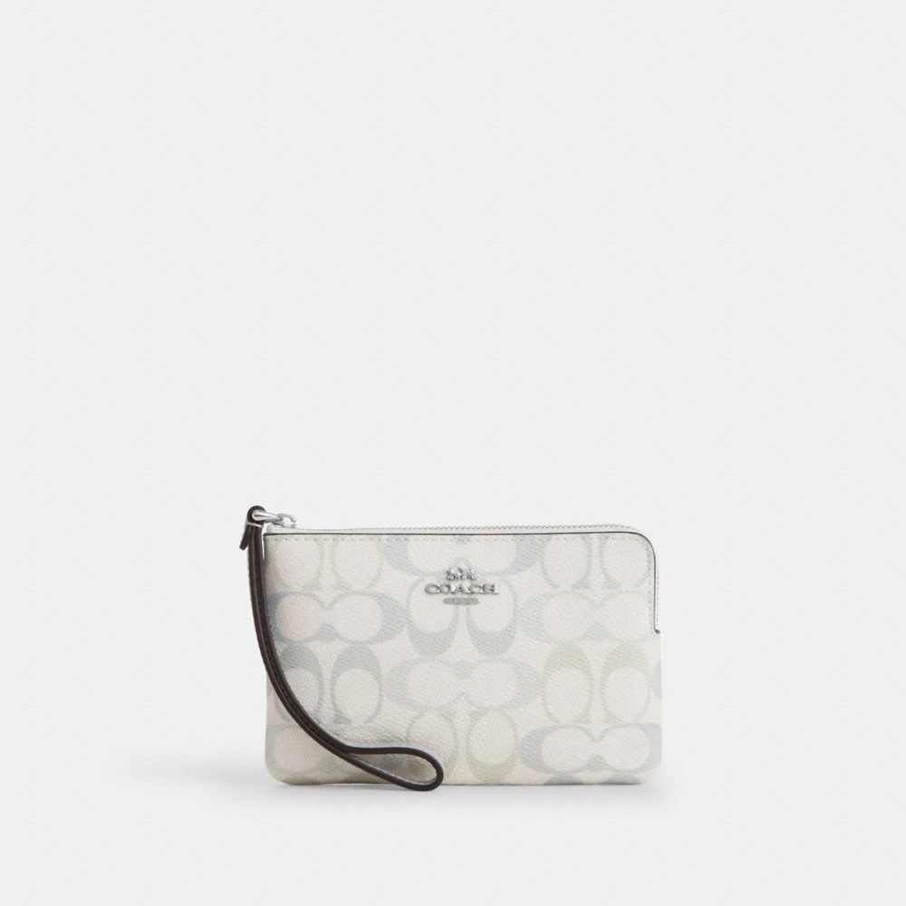 COACH®,Corner Zip Wristlet In Pretty Signature Canvas,,Front View