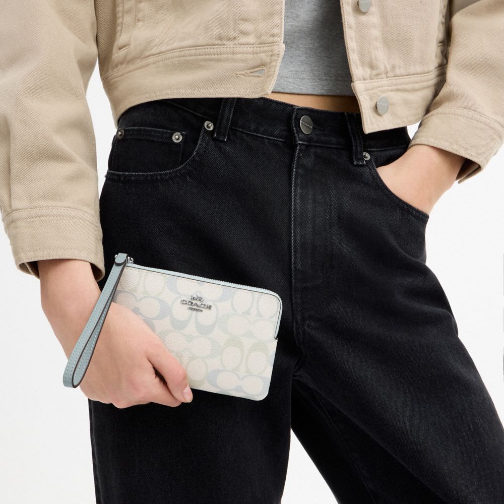 COACH®,Corner Zip Wristlet In Signature Canvas,,Detail View