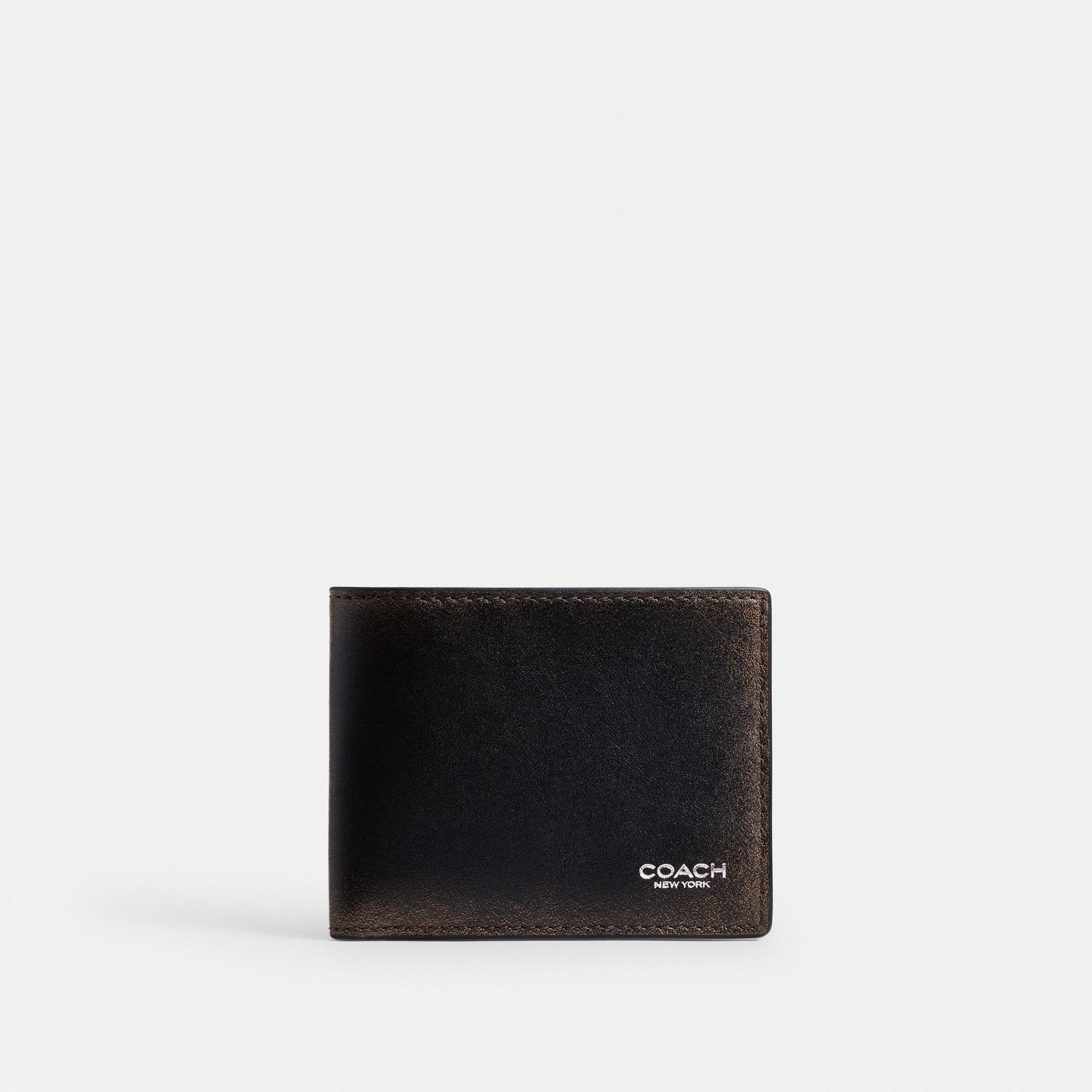 Тонкий кошелёк-бифолд Coach из кожи Loved Leather, цвет: Чёрный / Рыжевато-коричневый — фото 1